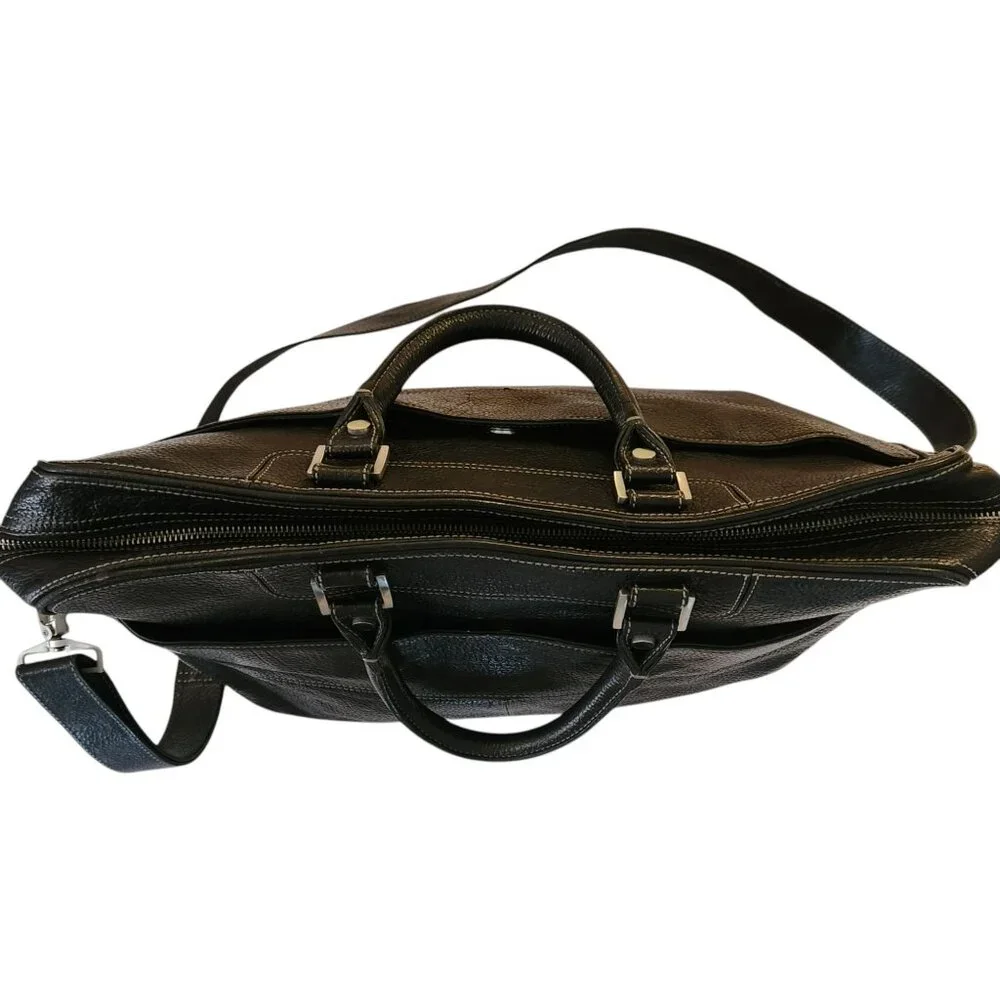 Hugo Boss Black Grained Leather Laptop Bag Adjustable Strap & Dual Handles